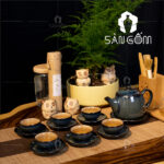 Bộ ấm chén Bát Tràng men hỏa biến xanh đen SG-AC05