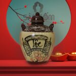 Vò đựng rượu gốm sứ tài lộc hoa đào tráng men nâu SG-CR02