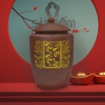 Hũ đựng gạo gốm sứ Bát Tràng tấn tài tấn lộc màu nâu tây SG-HG01
