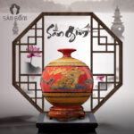 Bình hút lộc Song linh chiêu tài đắp nổi màu đỏ SG-BHL19