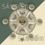 Bộ bát đĩa hoa mặt trời vẽ sen men đen Bát Tràng SG-HMT01