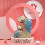 Bộ tượng sứ trang trí 2 con cú màu nâu cánh xanh SG-TT13