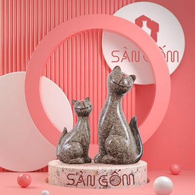 bo-tuong-su-trang-tri-2-con-meo-mau-nau-dam-bat-trang