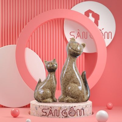 bo-tuong-su-trang-tri-2-con-meo-mau-nau-nhat-bat-trang