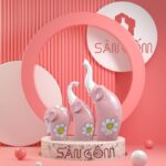 Bộ tượng thú trang trí 3 con voi gốm sứ màu hồng SG-TT06