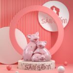 Bộ tượng trang trí 3 chú heo gốm sứ Bát Tràng màu hồng SG-TT16