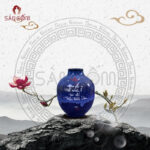 Lọ hoa men hỏa biến Bát Tràng dáng bầu vẽ chữ An SG-BH06