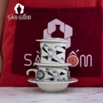 Bộ phin cafe gốm sứ Bát Tràng vẽ hoa cúc dây SG-PCF02