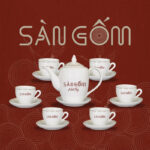 Ấm chén sứ trắng Bát Tràng vai vuông dáng cao viền kim SG-AC50