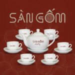 Ấm chén trắng sứ Bát Tràng in logo dáng Giang Tây SG-AC33