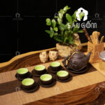 Ấm trà tử sa Bát Tràng đắp nổi hoa phù dung SG-AC59