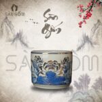 Bát hương họa tiết hoa sen men lam vẽ vàng SG-BHT04