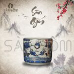 Bát hương song long chầu nguyệt men lam vẽ vàng SG-BHT05