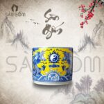 Bát hương men vàng họa tiết lưỡng long chầu nguyệt SG-BHT06