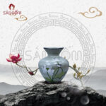 Bình hoa gốm sứ vẽ hoa sen dáng giỏ cua cổ cao SG-BH111