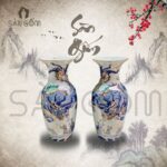 Cặp bình hoa họa tiết song long men lam vẽ vàng SG-LHT10