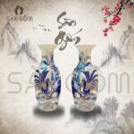 Cặp bình hoa họa tiết gà trống đại cát men lam vẽ vàng SG-LHT12