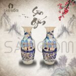Cặp lọ hoa thờ thuận buồm xuôi gió men lam vẽ vàng SG-LHT16