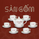 Bộ ấm chén sứ trắng quà tặng viền kim chóp lửa Bát Tràng SG-AC58