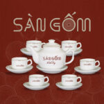 Bộ ấm chén trắng quà tặng in logo gốm sứ Bát Tràng SG-AC28