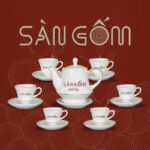 Bộ ấm trà hoàng gia họa tiết nổi viền kim Bát Tràng SG-AC55