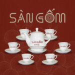 Bộ ấm trà hoàng gia viền kim Bát Tràng quà tặng sứ trắng SG-AC54