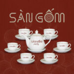 Bộ ấm trà quà tặng Bát Tràng dáng hoàng cung viền kim SG-AC53