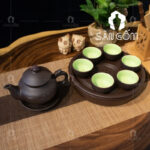 Bộ ấm trà tử sa hoa châm Bát Tràng khay thủng SG-AC78