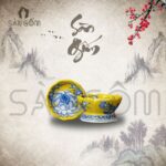 Chân đế nến thờ men vàng họa tiết hoa sen SG-ĐN03