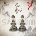 Đèn dầu bát úp men rạn giả cổ bọc đồng SG-ĐT09