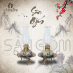 Đèn dầu thờ dáng đèn đĩa men rạn cổ bọc đồng SG-ĐT14