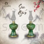 Đèn dầu thờ men ngọc lục bảo họa tiết hoa sen khắc nổi SG-ĐT05