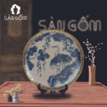 Đĩa cảnh sứ men rạn bọc đồng Tùng hạc diên niên SG-ĐC02