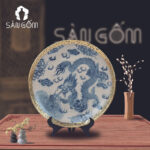 Đĩa cảnh vẽ rồng men rạn Bát Tràng bọc đồng SG-ĐC06