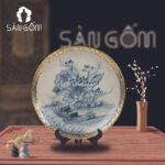 Đĩa sứ cảnh men rạn bọc đồng họa tiết hoa sen SG-ĐC07