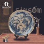 Đĩa sứ cảnh men rạn bọc đồng vẽ Rồng Phượng SG-ĐC09