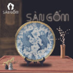 Đĩa trang trí men rạn bọc đồng họa tiết cá chép SG-ĐC12