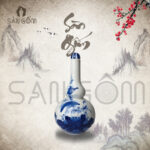 Nậm rượu thờ Bát Tràng men lam họa tiết hoa sen SG-NRT03