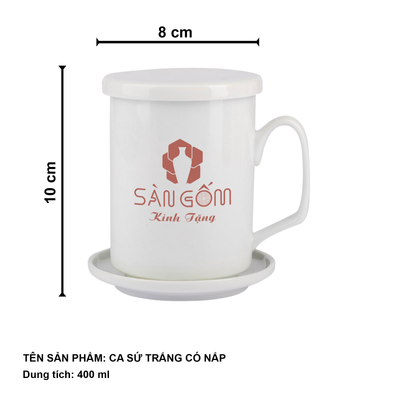 Ly sứ trụ trắng có nắp kèm đĩa lót SG-LS65 - Ảnh 3