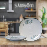 Đĩa ảo vẽ sen xanh men kem Bát Tràng SG-D53