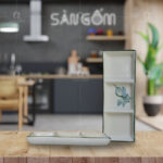 Đĩa gia vị 3 ngăn vẽ sen xanh men kem Bát Tràng SG-BGV47