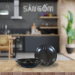 Đĩa gia vị oval 2 ngăn men đen mát Bát Tràng SG-BGV29