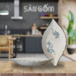 Đĩa lá gân vẽ sen xanh men kem Bát Tràng SG-D47