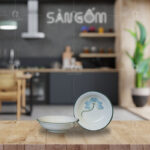 Đĩa muối sứ vẽ sen xanh men kem Bát Tràng SG-BGV45