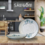 Đĩa tròn vẽ sen xanh men kem Bát Tràng SG-D45