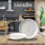 Đĩa tròn men gấm hoa đào Bát Tràng SG-D62