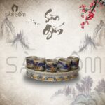 Kỷ cong 5 chén thờ men rạn đắp nổi họa tiết cuốn thư SG-KT14