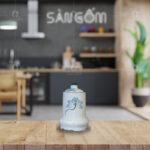 Lọ đựng tăm vẽ sen xanh men kem Bát Tràng SG-OT04
