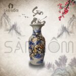 Lọ lục bình thờ men rạn đắp nổi hoạ tiết rồng SG-LHT18