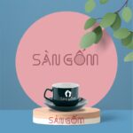 Ly cafe cappuccino mỹ kèm đĩa lót màu xanh lục Bát Tràng SG-LS74